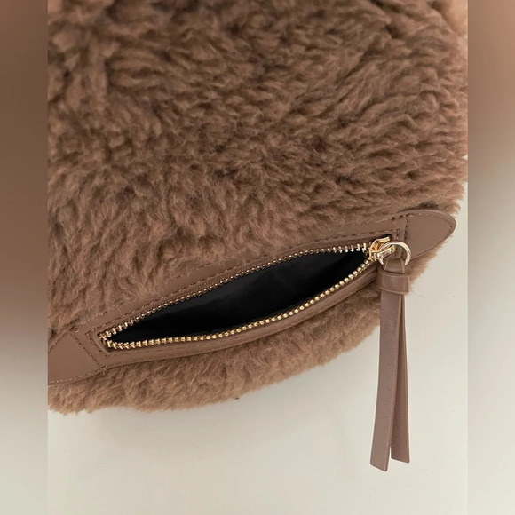 Express Teddy Fabric Plush Zip Up Brown Backpack with Adjustable Straps NWT - Picture 9 of 11